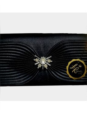 Black Clutch Bag w/ Crystal Embellished Silver Vintage Jewels